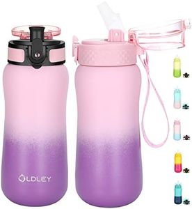 Oldley Insulated Water Bottle 12oz Kids Water Bottles with Straw, Stainless Steel Water Bottle with 2 Lids,Double Wall Vacuum Bottle, Leak-Proof Sport Bottles for School Travel, Ombre Pink-Purple