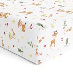 Haus and Kinder 100% Cotton Fitted Cot Crib Sheet | Bed Sheets for Newborn Baby Crib Mattress | Deep Pocket All Round Elastic Fitted Crib Sheet for Baby| Size 132 cm x 71 cm | Whimiscal Woodland