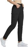 GymBrave Women's Hiking Cargo Pants Quick Dry Outdoor Camping Capris Water Resistant UPF 50 with Zipper Pockets Black Pants L