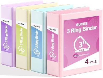 SUNEE 3 Ring Binder 3 Inch D Ring, Clear View Binder Three Ring PVC-Free (Fit 8.5x11 Inches) for School or Office Supplies, Assorted Pastel, 4 Pack