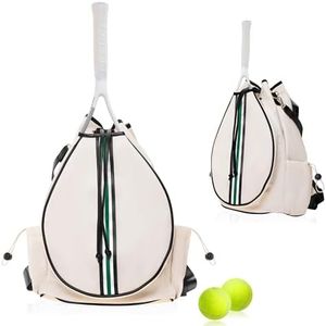 Tennis Bag Tennis Backpack for Women - Racket Pouch Case Pickleball, Badminton, Squash Sports Racquet Convertible Shoulder Tote Strap Stylish Design, Large Compartment Storage (Beige/Green Stripe)