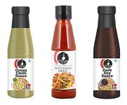 Ching’s Set of 3 Sauces - Green Chilli Sauce 190g / Dark Soy Sauce 200g / Red Chilli Sauce 190g - Made from The Finely Selected Ingredients