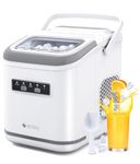 ecozy Countertop Ice Maker, Portable Ice Maker with Self-Cleaning, 9 Bullet Ice Cubes in 6 Mins, 26lbs/24Hrs, Ice Maker Machine with Ice Bags, Handle, Standing Scoop and Basket, White