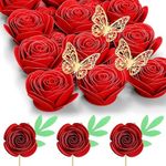 Mverse 3D Red Roses Artificial Flowers, Rolled Paper Rose Wall Sticker Craft for Cake Topper, Shadow Box, Graduation Cap, Room, Party Table Confetti Décor (18, Red)