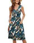 MOLERANI Sleeveless Dresses for Women UK Sleeveless Ladies Dress Casual V Neck Beach Dress Swing Button Midi Sundress Dress with Pockets Leaf Print 8-10 S