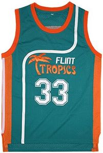 BOROLIN Mens Basketball Jersey #33 Jackie Moon Flint Tropics 90s Movie Shirts (Green, Medium)