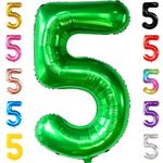 KatchOn, Big Number Green 5 Balloon - 40 Inch | Number 5 Balloon Green Foil, Dinosaur Birthday Party Supplies | Green 5 Balloon Number, 5th Birthday Decorations for Boys | 5 Year Old Balloon Green