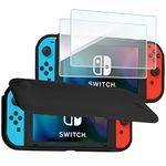 ProCase for Nintendo Switch Flip Cover with 2 Tempered Glass Screen Protectors, Protective Flip Case with Magnetically Detachable Front Cover for Nintendo Switch 2017 –Black