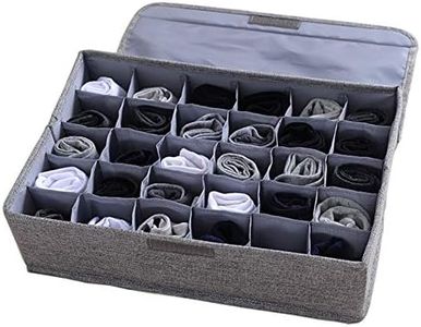 AARAINBOW Underwear Socks Ties Storage Organizer with Lids Foldable Closet Drawer Organizer 30 Cells, Wardrobe Storage Boxe for Scarves and Lingerie (30 Cell, Gray)