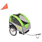 vidaXL Kids' Bicycle Trailer in Grey/Green - Safe, Comfortable Ride up to 30kg, Durable Steel Frame, 5-Point Safety Harness, All-Weather Canopy