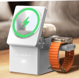 LISEN 3 in 1 Charging Station Apple, for iPhone Wireless Charging Station for Apple Devices Magsafe Charger Stand Cube Charger, Travel Magsafe Charging Stand for iPhone 16 15 Pro Airpods Watch, White