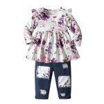 Toddler Infant Baby Girls Clothes Outfits Floral Long Sleeve Pullover Top Pant Jeans 2Pcs Set Pink 2-3T