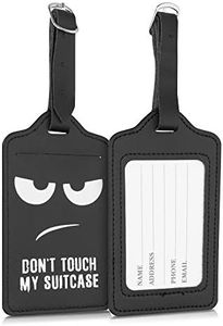 kwmobile Set 2x Targhetta Bagaglio a Mano - Etichetta Valigia Stiva - Tesserino Accessorio da Viaggio in Similpelle bianco/nero - Don't touch my Suitcase