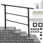 Handrails for Outdoor Steps, 4 Step Handrail Fit 3 or 4 Steps Outdoor Stair Railing, Black Wrought Iron Stair Handrail with Installation Kit, Metal Porch Railing