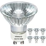 Vinaco GU10 Halogen 35W Bulbs, 6pcs GU10+C 120V 35W Halogen Light Bulbs with Glass Cover, GU10 Dimmable, High Efficiency MR16 GU10 Light Bulb for Track Light Bulbs, Range Hood Light Bulbs