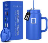 IRON FLASK Co-Pilot Insulated Mug w/Straw & Flip Cap Lids - Cup Holder Bottle for Hot, Cold Drink - Leak-Proof - Water, Coffee Portable Travel Mug - Cobalt Blue, 50 Oz