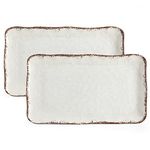 LEHAHA Farmhouse Large Serving Platters, 2 Piece Melamine Dinnerware Set, 17.5 x 10 Inches Vintage Serving Tray, Rectangle White Rustic Trays Set of 2