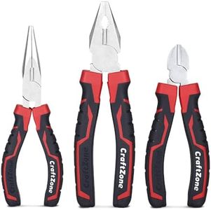 3-Piece electrician Pliers –linemans pliers 6" Long Nose 6" Diagonal Cutters & 8" Combination Pliers Heavy Duty Carbon Steel Plier Sets for Home Repair Professional Use Outdoor & Ergonomic Soft Grip