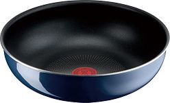 T-FAL L43719 Frying Pan, with Removable Handle, 11.0 inches (28 cm), Deep Wok, Gas Flame Compatible, Ingenio Neo Royal Blue Intence Wok Pan, Non-Stick, Blue