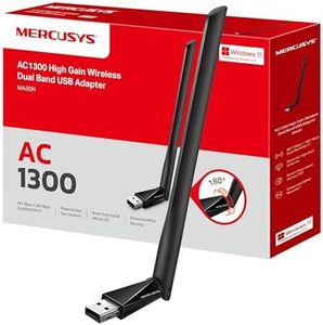 Mercusys MA30H - AC1300 Adaptador Wi-Fi Dual Band 5GHz/2.4GHz con Antena, para PC Desktop Laptop Tablet, Soporta Windows Compatible Windows 11/10