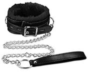 Thunaraz Plush Leather Collars Choker with Chain Detachable Leash Rope Cosplay Couple Jewelry for Women Men Black