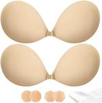 Adhesive Bra Push Up for Women 2 Pair, Sticky Invisible Lifting Bra, Backless Strapless Bras for Wedding Dress with Nipple Covers Reusable (Nude+Nude/C) 02