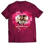 lepni.me Mens T-Shirt Personalised St. Valentines Day Shirt for Him or Her | Custom Gift with Romantic Photo | Birthday Wedding Anniversary Present for Couples (S Burgundy Multi Color)