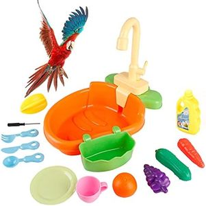 Ruibytree Play Kitchen Sink Toy, Water Toys for Kids with Electronic Dishwasher, Pretend Play Utensils Accessories and Play Cutting Food for Boys and Girls (Bath Sink for Bird)