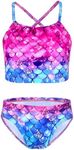 Girls Swimsuit Two Piece Tankini Sets Size 7/8 Years Old Pink Blue Mermaid Scale Print Halter Bathing Suits Swimwear