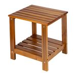 Utoplike Teak Side Table Outdoor, Patio End Table Double Layer, Wooden Coffee Accent Tables for Backyard, Garden, Bed, Living Room, Couch