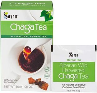 Sayan Siberian Chaga Mushroom Tea 1.05 Oz / 30g – 20 Unbleached Bags, Wild Harvested Organic Antioxidant No Caffeine. Raw and Extract Blend. Immune, Digestion Support. Detox, Focus Energy Boost