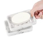 Luxspire Soap Dish Tray, Double Layer Draining Soap Holder, Detachable Soap Container Box for Bathroom Shower, Kitchen Sink Dish Sponge Holder, Drainer Soap Case - White Marble