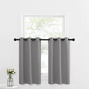 NICETOWN Short Curtains Tiers for Small Window, Home Fashion Blackout Thermal Insulated Curtain Panels with Grommet Top for Cafe, Set of 2, Silver Grey, W29 x L36-inch with 1.2 inches Header