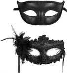 ZbFwmx 2 Pack Couple's Masquerade Mask Set Venetian of Realistic Silicone Masquerade Half face Mask Medium Black- Plastic Black