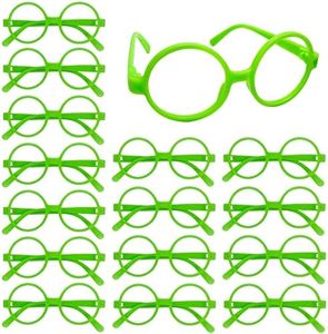 16 Pack Green Round Glasses Frame No Lenses Wizard Glasses Play Frame Costume Toy for Dress Up Birthday Party Favors