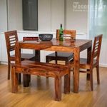 THE WOODEN CITY Solid Sheesham Wood Dining Table 4 Seater Dining Table Set with 3 Chairs & 1 Bench Dinner Table Set for Dinning Room Home,Hotel and Office(4 Seater, Honey3)