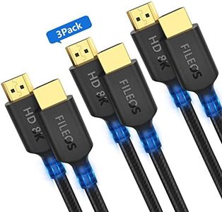 3 Pack 8K HDMI Cable 6.6 ft, Fileos 48Gbps High Speed 8K HDMI Cable 2.1 Braided HDMI Cord 4K@120Hz 8K@60Hz, DTS:X, HDCP 2.2 & 2.3, HDR 10 Compatible with TV, PS4 PS5,Monitor,PC and More