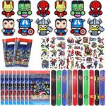 42Pcs Superhero Party Favors for Kids, Avengers Theme Party Supplies with Slap Bracelets Keychain Tattoos Stickers and Goodie Gift Bags Assorted Toys for Kids Boys Girls Birthday Party Decoration