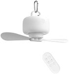 JISULIFE 8000mAh Camping Fan Battery operated, USB rechargeable with remote control, removable fan blades, hanging hook, timer, 4 speeds for outdoor-white