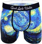 Good Luck Undies Men's The Starry Night Boxer Brief Underwear, Large Blue