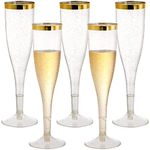 Hedume 50 Pack 6.5 Oz Disposable Plastic Champagne Flutes with Gold Glitter and Gold Rim, 2-Piece Disposable Champagne Glasses, Toasting Flutes Party Cocktail Cups for Celebration, Wedding