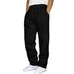 Baggy Cargo Pants Men Casaul Elastic Drawstring Work Hiking Pants Straight Leg Stretch Outdoor Joggers with Pockets, 06-black, Medium