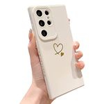 Byadbiny for Samsung Galaxy S23 Ultra Case, Back Cute Plating Love Letter Graphic with Anti-Fall Lens Cameras Cover Protection Soft TPU Shockproof Anti-Fingerprint Phone Cases (Beige)