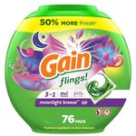 Gain Flings Laundry Detergent Pacs, Moonlight Breeze Scent, 3 in 1 HE Detergent Pacs with Oxi Boost and Febreeze, 76 Count