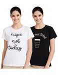 Amazon Brand - Eden & Ivy Women's Solid Regular T-Shirt (Pack of 2) (ENISS22WTE501_White & Black1 L)