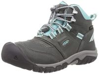 KEEN Big Kid's Ridge Flex Mid Height Waterproof Leather Hiking Boot, Grey/Blue Tint, 6 BK (Big Kid's) US