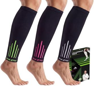 NEWZILL Calf Compression Sleeve for Men & Women | Footless Compression Socks for Shin Splint Relief, Varicose Veins | Leg Sleeve for Running, Travel, Nursing, Fitness (White/Pink/Green 3Pairs XXL)