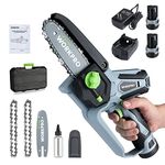 WORKPRO Mini Chainsaw, 6.3” Cordless Electric Chain saw with 2 Batteries, One-hand Lightweight Battery Powered ChainSaw with Replacement Chain and Guide Bar for Pruning Garden Tree Branch Wood Cutting