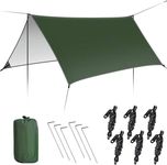 Reibeny Camping Tarp Waterproof, Hammock Rain Waterproof Fly Tent Tarp, UV Protection and PU 4000mm Waterproof, Lightweight Tarp for Camping, Outdoor Backpacking, Hiking Survival Shelter, Green, 3x3m