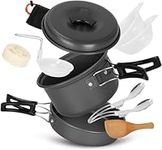 Camping Cookware Mess Kit - Camping Cooking Set - Compact Camping Pot and Pans Set for 1-2 Persons, for Outdoor Backpacking Hiking